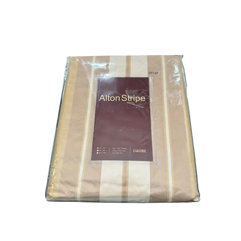 Z Gallerie Alton Stripe Curtain Panel Tan Gold Dark Rose 54